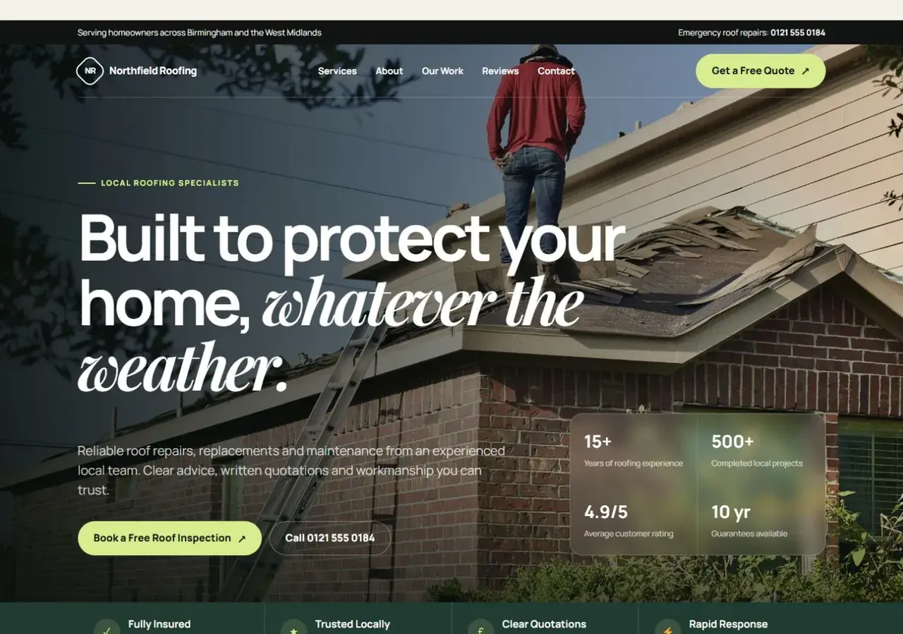 Roofing independent website concept preview