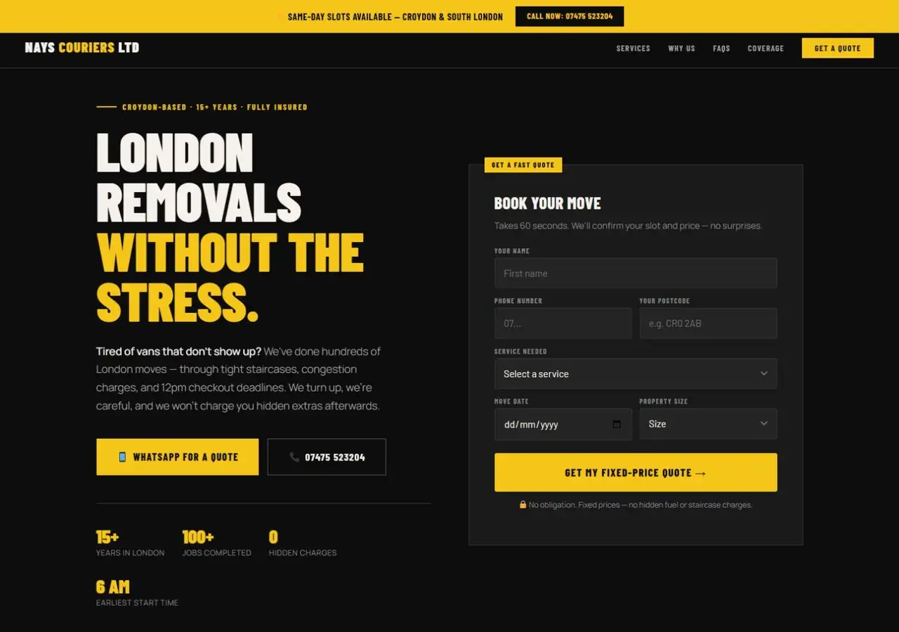 Courier & Removals independent website concept preview