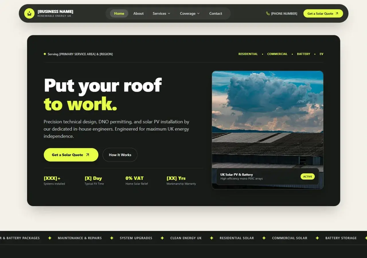 Solar & Battery independent website concept preview