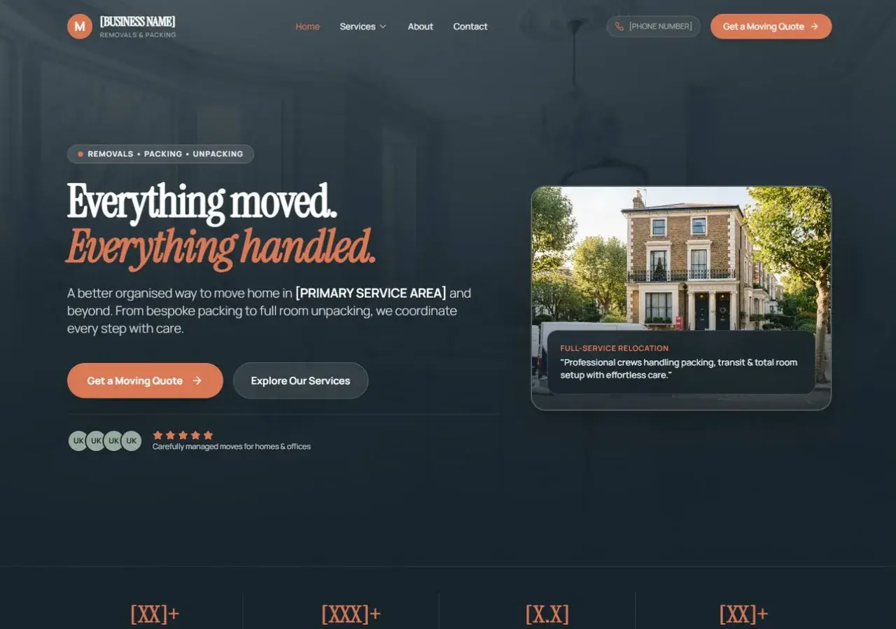 Removals & Packing independent website concept preview