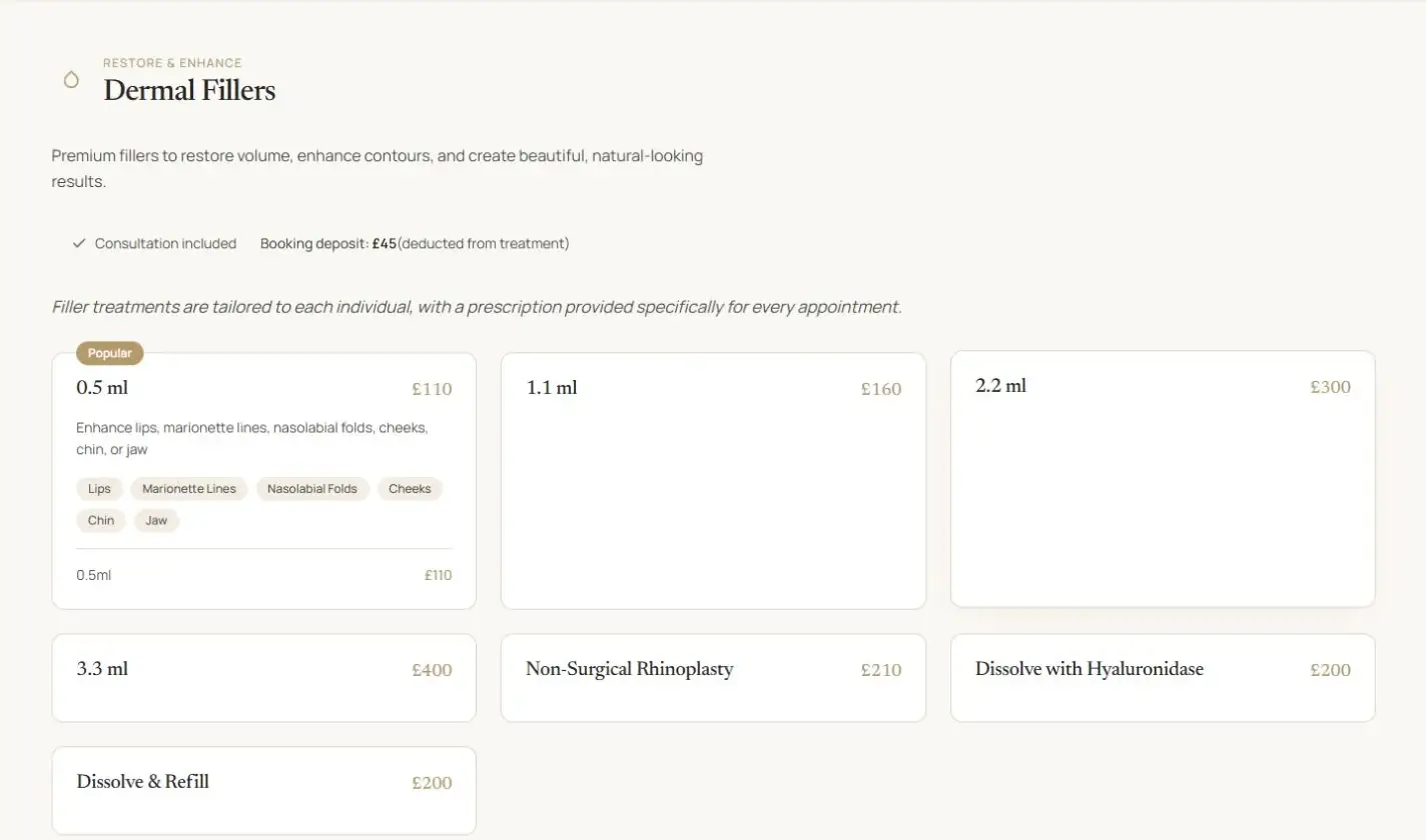 Moseley Aesthetics dermal filler price list