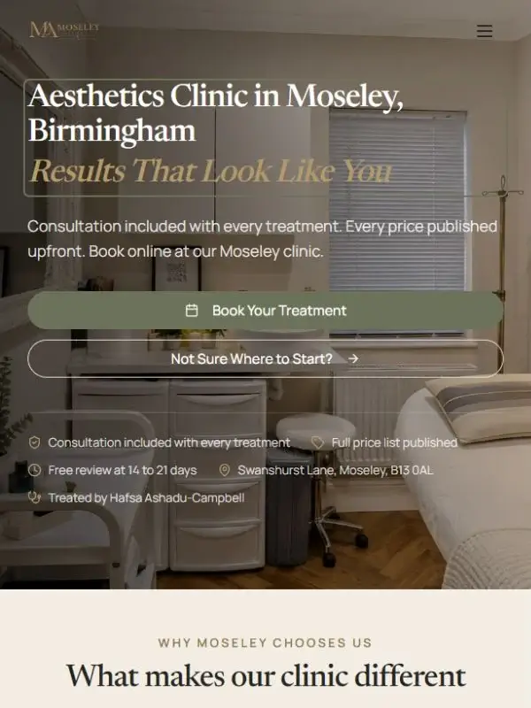 Moseley Aesthetics website designed by ImanLogic
