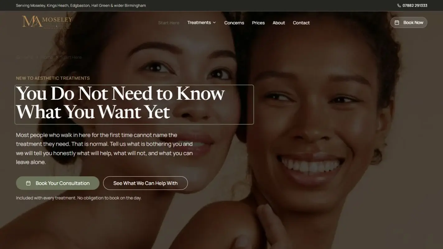 Moseley Aesthetics start here page
